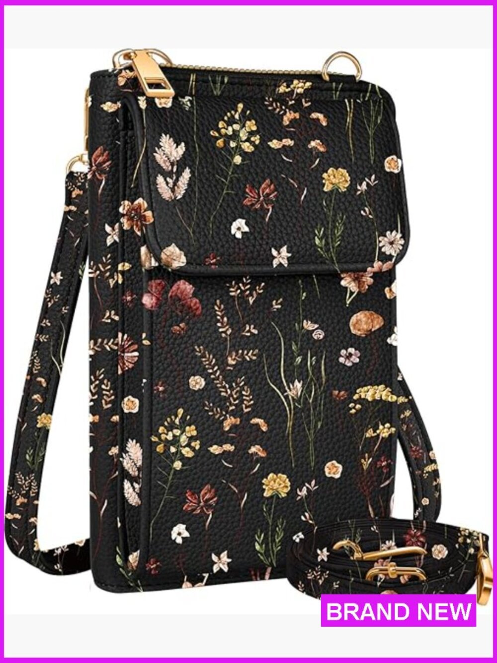 Leather Crossbody Purse Cell Phone Bag Wallet with Card Slots Adjustable Strap